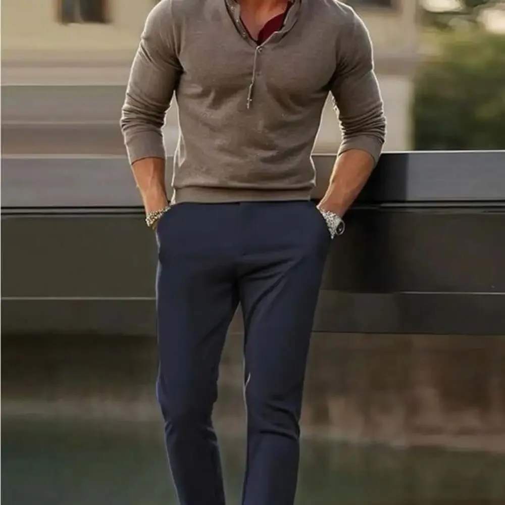 Plaid&Plain Men's Stretch Dress Pants Slim Fit Skinny Navy Blue 38Wx32L